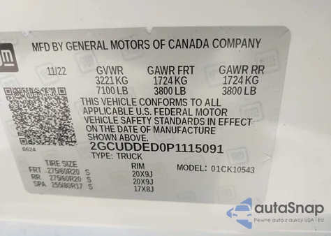 2023 Chevrolet Silverado K1500 Lt z USA, uszkodzony, nr VIN 2GCUDDED0P1115091